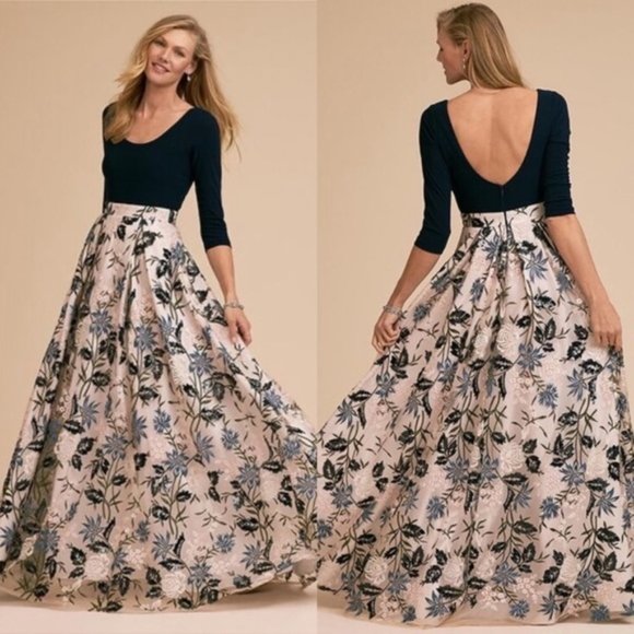 HP 🥳 New BHLDN Gianni 6 / Sm Blue Ivory Sequin Floral Formal Ballgown